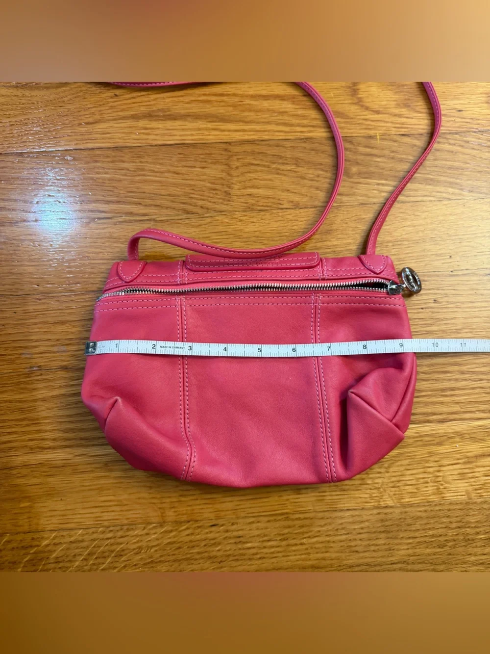 Longchamp Le Pliage Cuir Mini Crossbody Bag Snap Front Rear Zip in Pink